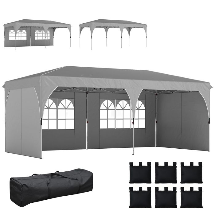OUTSUNNY Tonnelle Barnum Pliable 3x6m Parois Amovibles Lestage Inclus