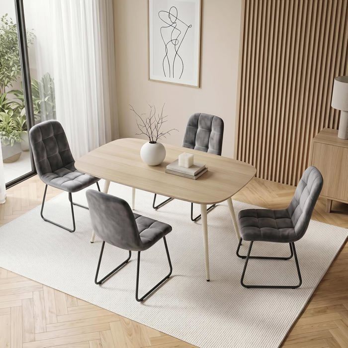 JIEXI Ensemble de table de salle à manger moderne pour 4 personnes – Surface résistante en bois et 4 chaises en forme de U Gris