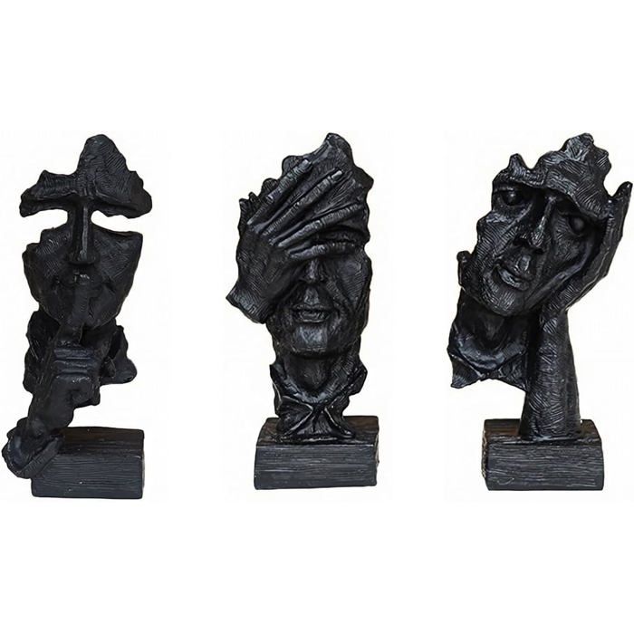 Lot de 3 Statues Le Silence est en Or Noires Figurines Abstraites de Décoration Moderne pour Maison .
