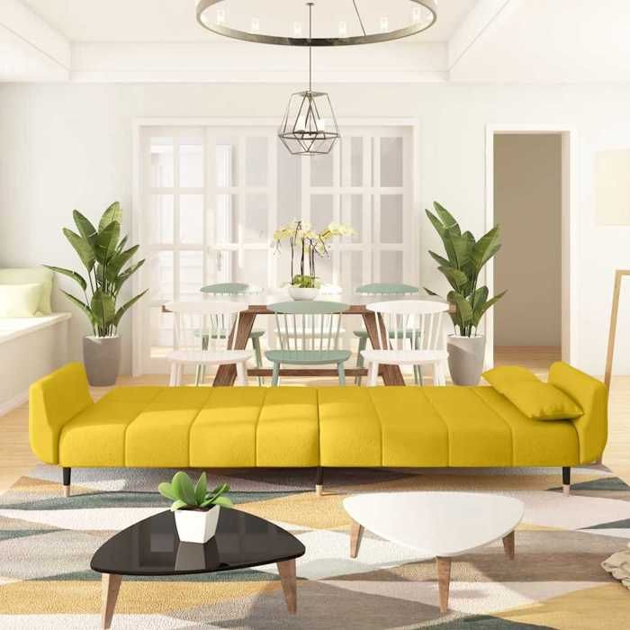 Sales SeasonCanapé convertible 2 places - SHELD - CLIC-CLAC/Sofa-lit - avec deux oreillers Jaune Velours 220x84 5x69cm C1717650