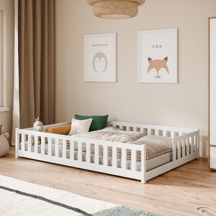 Lit au sol Petits-meubles - Théa - 208 x 147 x 45cm - Blanc Lit au sol Petits-meubles - Théa - 208 x 147 x 45cm - Blanc