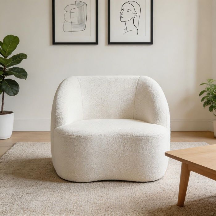 Canapés - Fauteuil moderne scandinave - 1 place - Polyester polaire - Blanc crème