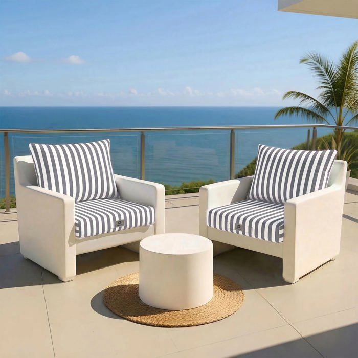Ensemble Coussins Salon Jardin 60x70 Rayure Gris Foncé - Premium 270g (Assise + Dossier)