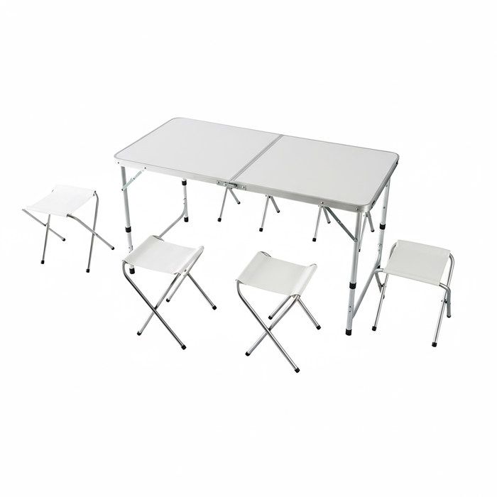 Table de camping Relaxdays 4 tabourets pliable réglable en hauteur poignée de transport aluminium MDF blanche