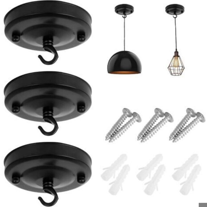 Lot de 3 Rosace de Plafond de 10 cm de Diamètre Plaque de Plafond Vintage Lustre Pour Luminaire Luminaire Lustre Noir