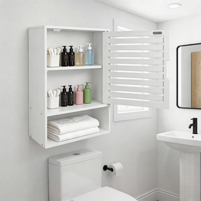 Armoire de Salle de Bain Murale Organisateur de Rangement en Bambou au-Dessus de la Cuvette Étagère de Toilettes 40×20×60cm