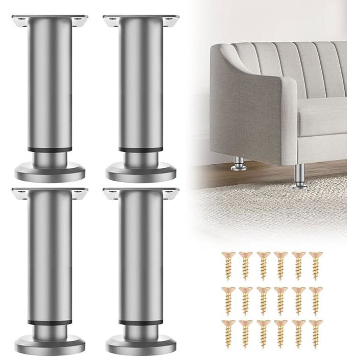 Lot de 4 Pieds de lit réglables en Hauteur 12-18 cm - Supports Universels en Métal pour Sommier à Lattes Armoire Gris