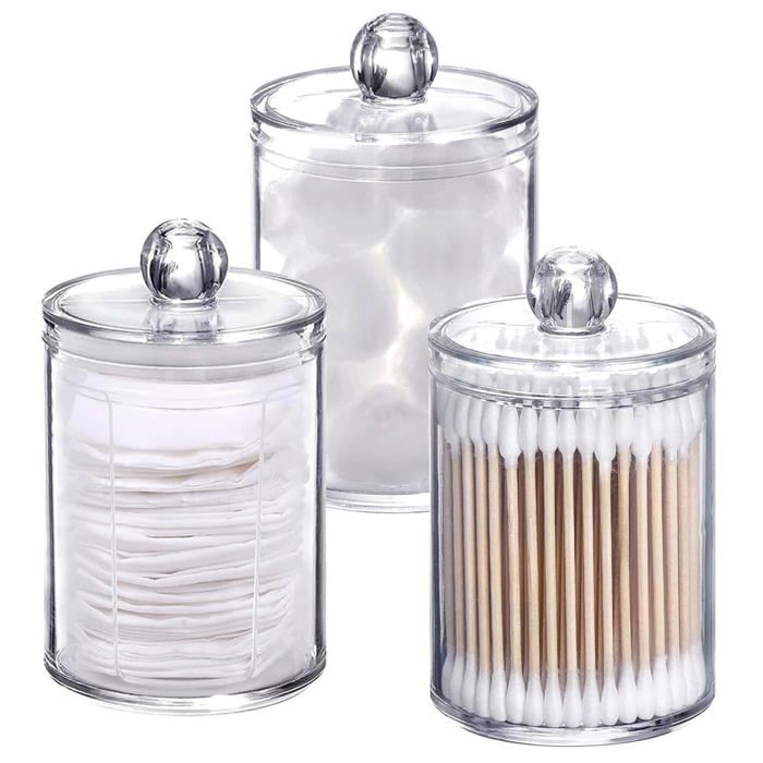 Distributeur Coton Tige - Lot 3 - Organisateur Cosmétique Couvercle - Boule Coton Commode Salle de Bain VoltPulse