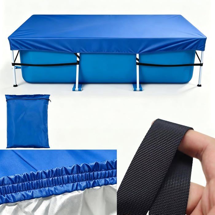 Bâche de piscine rectangulaire de 300x200 cm avec élastique intégré et sangle solide - Montage facile - Empêche le glissement (bleu)