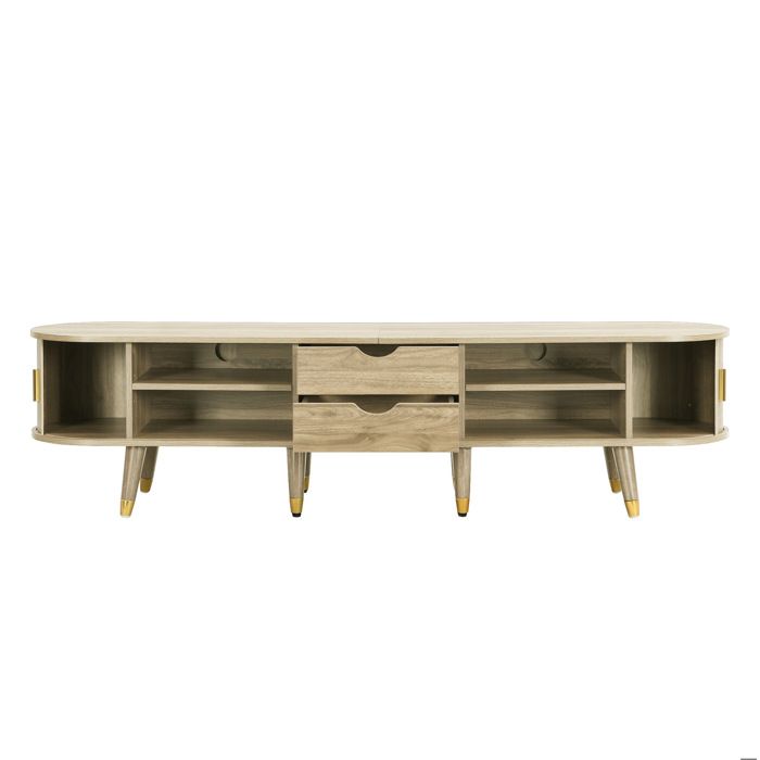 Meuble TV 175 cm – MDF – chêne clair – portes coulissantes et 2 tiroirs