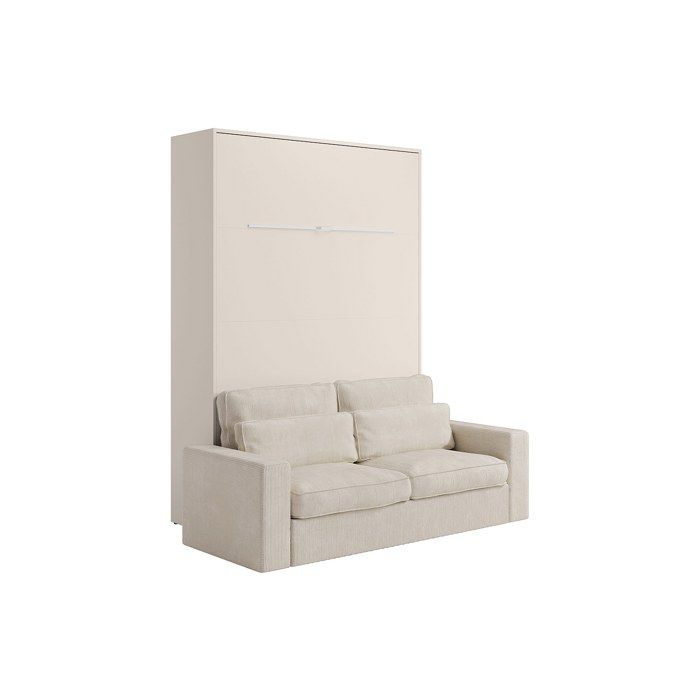 Lit escamotable 160 x 200 cm - Ouverture verticale manuelle - Avec LEDs - Beige + Canapé en velours côtelé beige - RAPILI
