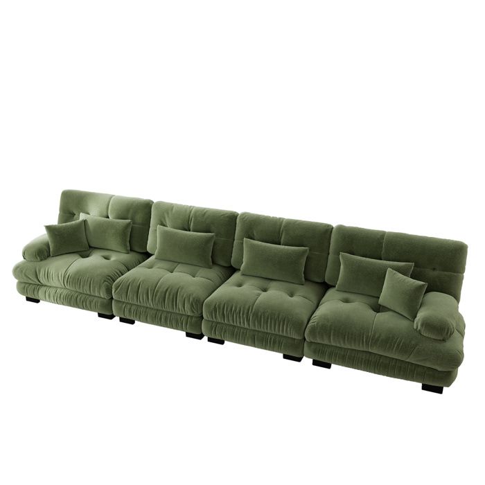 ELVORIN Canapé d angle modulaire 4 places chenille verte assise profonde dossiers moelleux salon et bureau