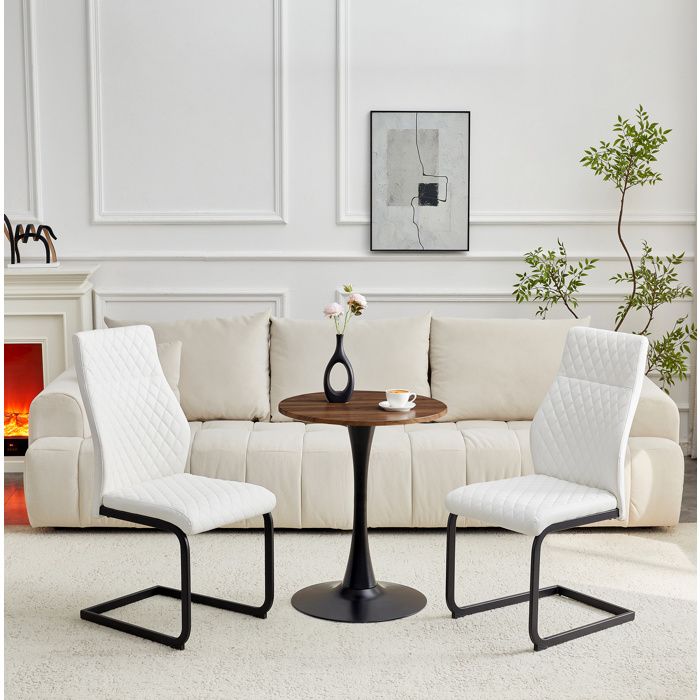WOVREO Ensemble table et chaises 2 personnes table ronde 60 cm en MDF 2 chaises blanches et noires