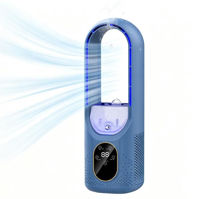 Ventilateur sans pales Ventilateur de bureau brumisateur sans pales Modèle avec humidificateu Lampe LED Silencieux bleu