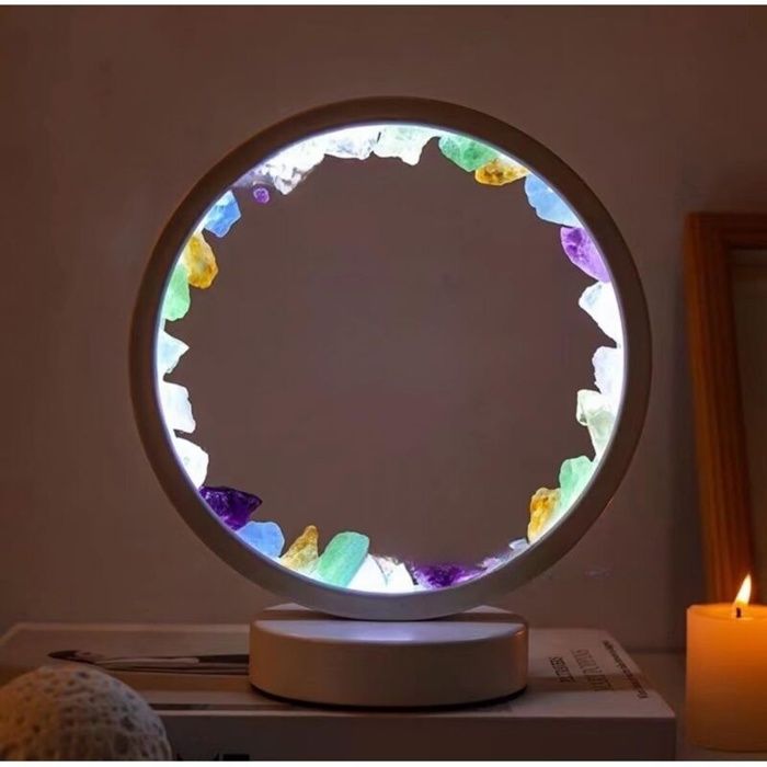 Lampe en Cristal Naturel Trois Modes dÉclairage Luminosité Réglable Alimentation par Port USB (Rond Blanc Chakela) Lampe en Cristal Naturel Trois Modes dÉclairage Luminosité Réglable Alimentation par Port USB (Rond Blanc Chakela)