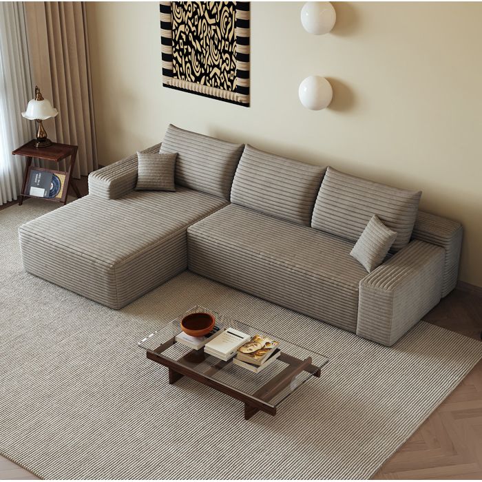 Modenuit Canapé dangle compressé 270 cm 3 places modulable méridienne en L tissu côtelé camel