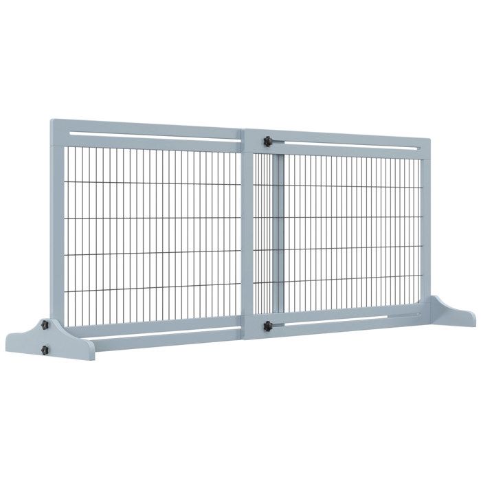 Barrière de sécurité autoportante pour chien – extensible – Bois et métal – Gris – 104 à 183 cm