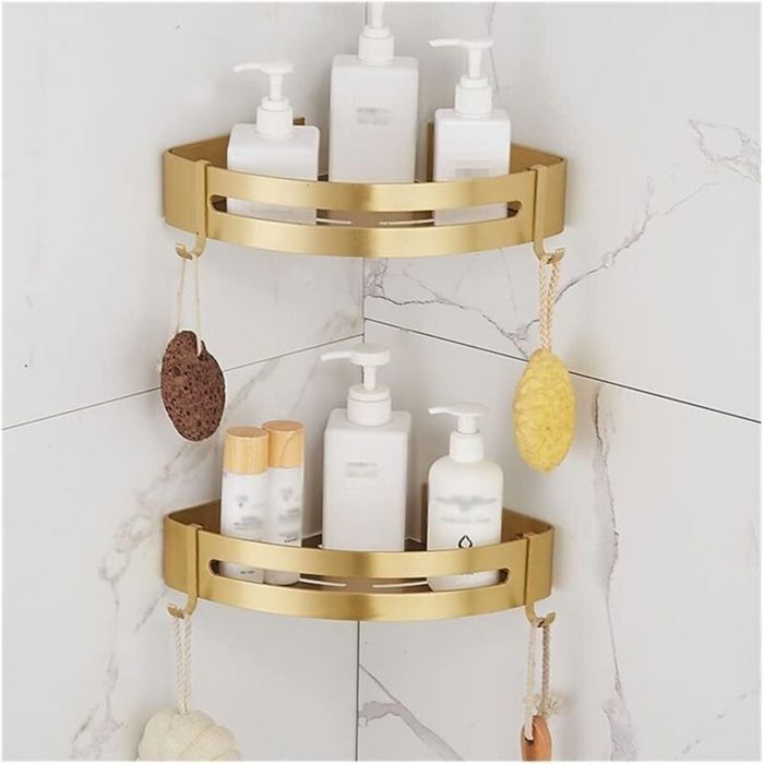 2 pièces étagères flottantes angle murale aluminium brossé or salle de bain pour cosmétiques gel douche .