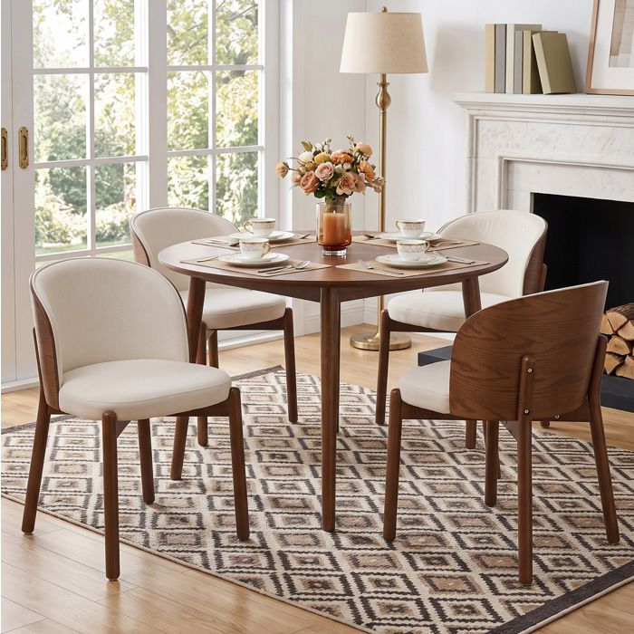Lot de 4 chaises de salle à manger en bois massif lin respirant placage de frêne couleur noyer style moderne JOINERY