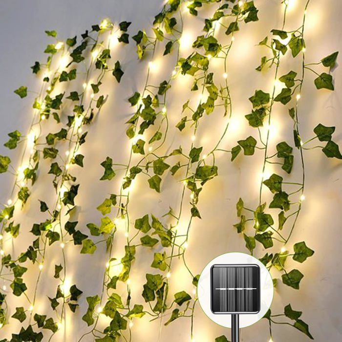 Guirlande lumineuse motif lierre solaire étanche pour maison et éclairage dambiance