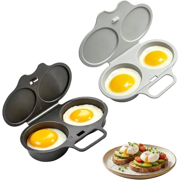 2Pcs Cuiseur À Oeufs Double Tasse Micro-Ondes 2 Cavités Antiadhésives CuissonMicrowave Egg Cooker pocheuse à œufs pour micro-ondes