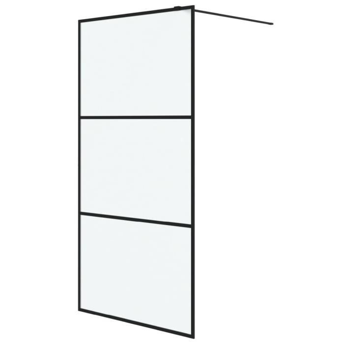 Paroi de Douche 100x200cm en Verre Trempé Transparent 8mm Anticalcaire - Profilé Noir Mat - LINA
