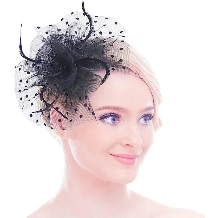 Chapeau Fascinator Mariage Femme Élégant - Voilette Vintage Grande Fleur, Béret Cocktail Ascot Derby Église, Accessoire Coiffure Chic Mariée Noir/Rouge