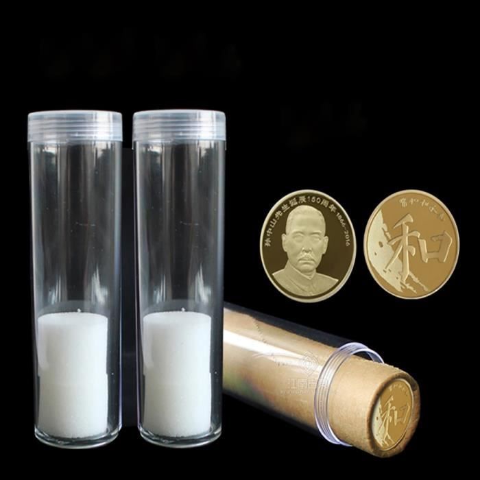 22 mm - Tube de rangement en plastique transparent pour pièces de monnaie,  tube de protection, support de piè