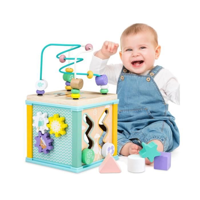 Jouets Montessori pour bébés de 6 à 12 mois, cube d'activités pour tout-petits de 1 à 3 ans avec 12 blocs d'activité, jouets éducatifs pour bébés de 1 an et plus, jouets