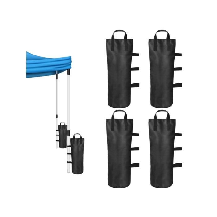 Lot 4 Sacs De Sable Pour Tonnelle 15x50cm - Poids Stabilisation Tente, Parasol - Tissu Oxford Avec Ceinture - Noir