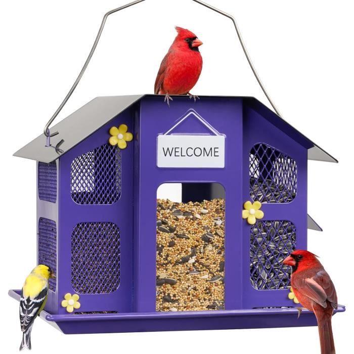 Ziliny Lot De 4 Mangeoires Oiseaux Suspendues Métalliques - Filet Drainage, Chaîne Incluse