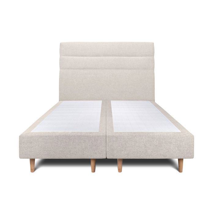 Lit 180x200cm - Marque - Modèle - Tête de lit lignes tissu - Double sommier tapissier - Beige clair