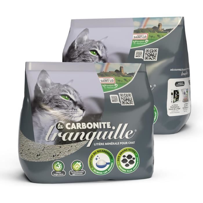 Tranquille - Litière pour Chat Agglomérante Minerale Carbonite 8 litres - Lot de 2