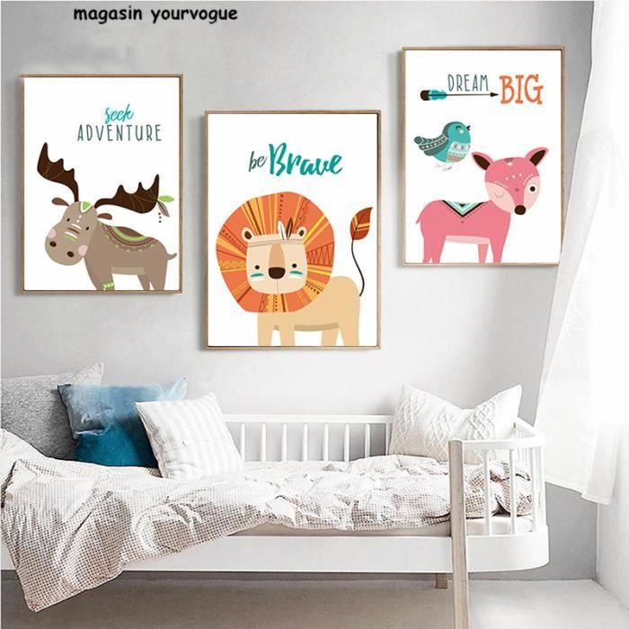 Toile De Dessin Anime Animaux Image Mur Art Peinture Decoration Chambre D Enfant Animal Kawaii Cadre Non Inclus Seulement Toile Cdiscount Maison