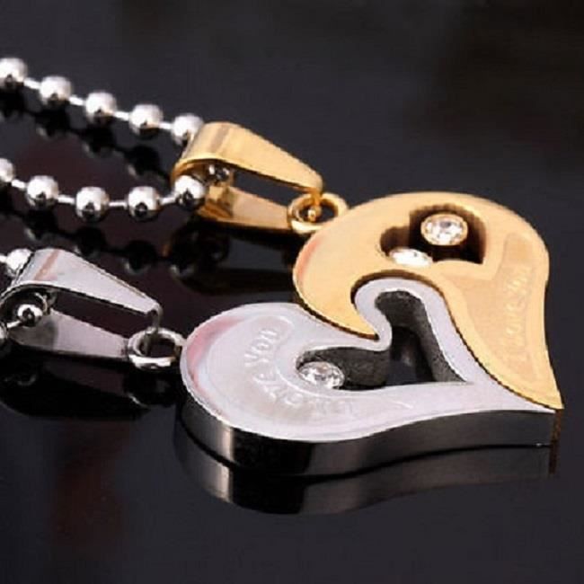 Pendentif - Acier - Coeur Couple - Acier 316 L - Plaqué Or - 30 mm x 18 mm
