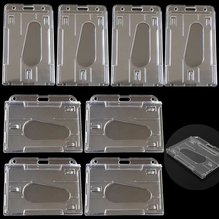 Lot De 100 Porte-badges Plastique Horizontaux à Pince - 90x56mm - PVC Transparent Résistant à L'eau