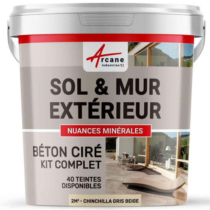 Béton ciré extérieur pour sol mur terrasse escalier enduit décoratif minéral en kit Chinchilla - Gris Beige - kit 2 m² (2 couches)