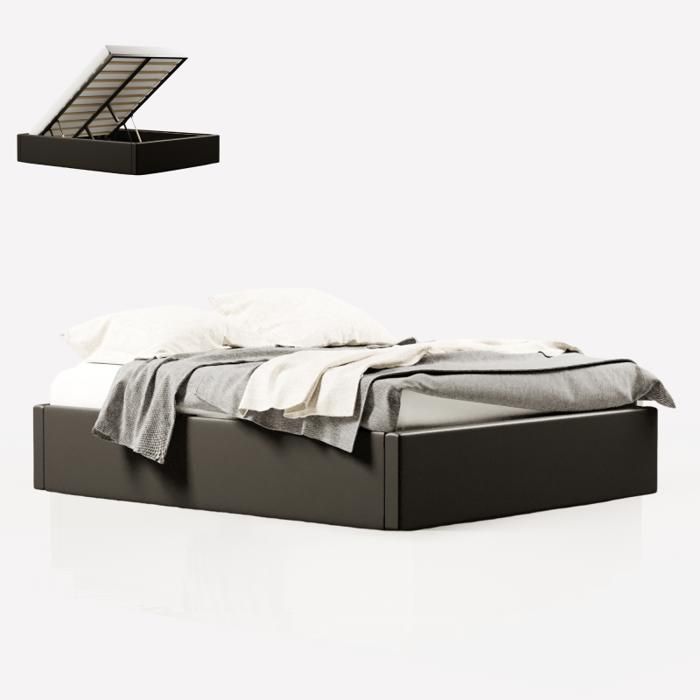 Sommier Coffre De Rangement Room - Noir - 180x200