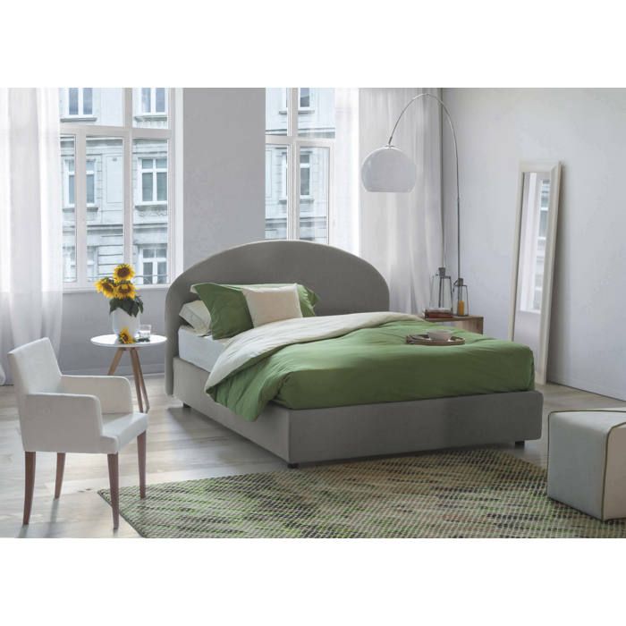 Dmora - Lit double Cora 205x175h95 cm Gris Panneau effet bois et Polyester Dmora - Lit double Cora 205x175h95 cm Gris Panneau effet bois et Polyester