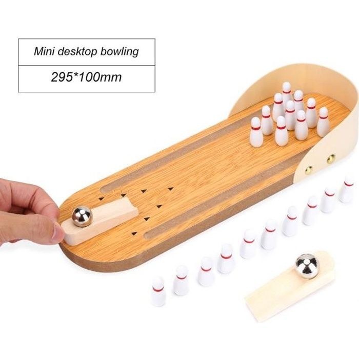 Jeu de société - Mini Jeu de Bowling en Bois - 295x100 mm - Pour enfants à partir de 3 ans - Intérieur