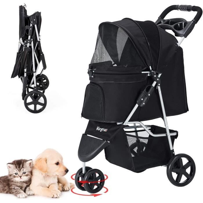Poussette Pour Chien 3 En 1 Double Niveau - Pour Chiens Jusqu'à 35 Kg - Pliable - Roues Pivotantes - Noire - 12