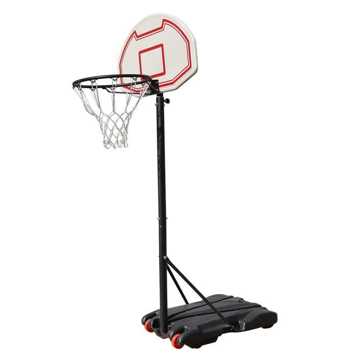 Panier De Basket HOMCOM Extérieur Ajustable Portable - Hauteur D'Arceau 212-250 Cm, Base Lestée Sur Roulettes, Poteau Métal Noir Blanc