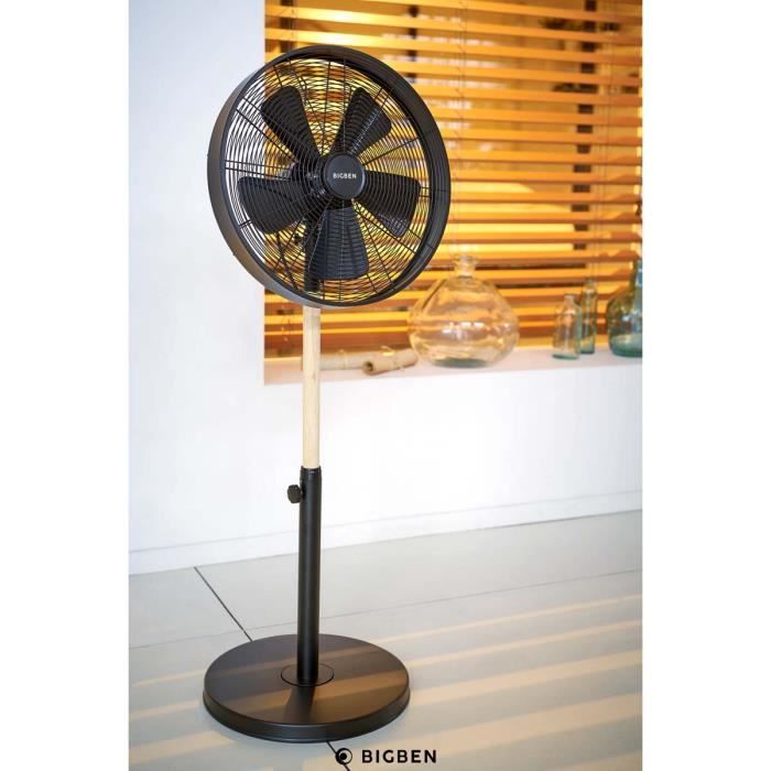 Ventilateur sur pied - Bigben - FANS01BK - Hauteur ajustable 90-120 cm - Tête pivotante - 5 pales en métal - Big ben