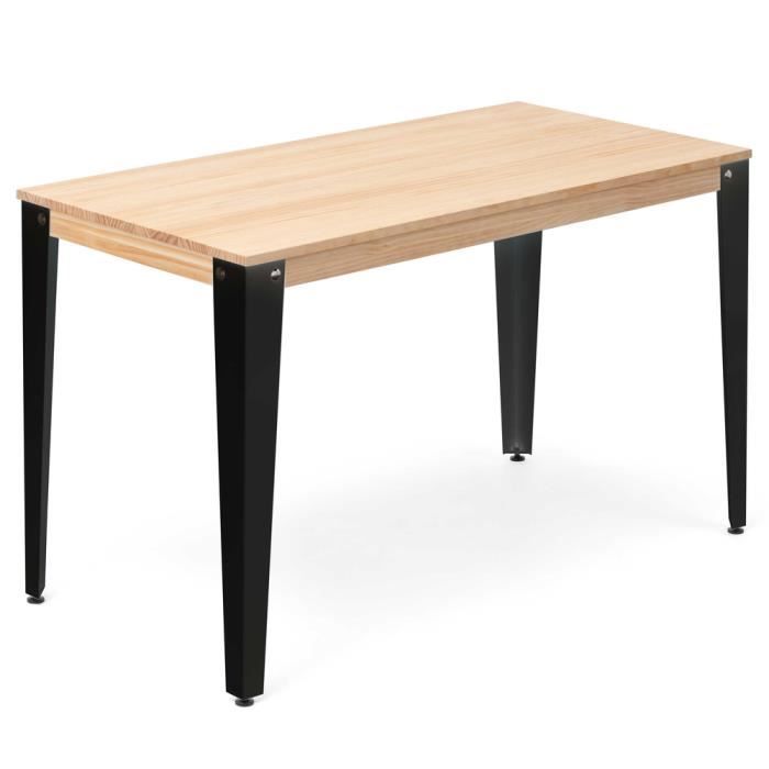 table salle à manger - box furniture - lunds - métal noir - bois pin naturel - 6 places