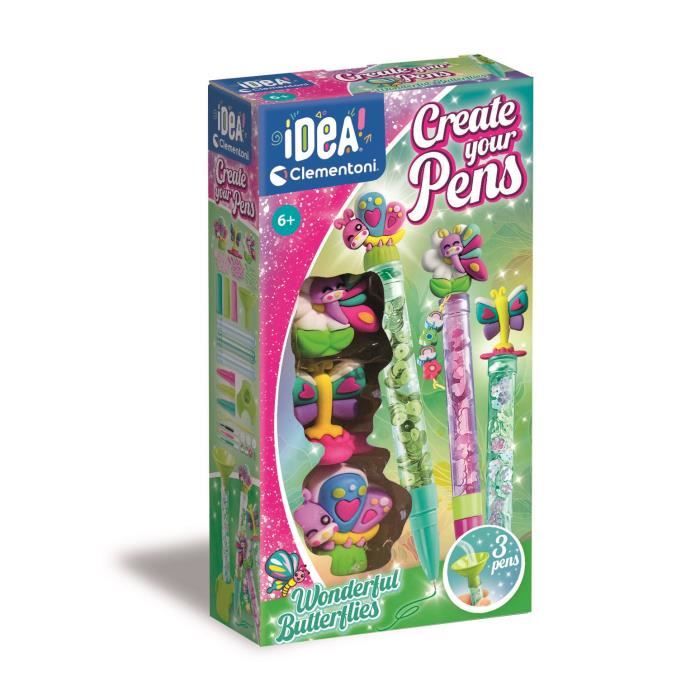 Crée tes Stylos - Clementoni - Mini atelier des Stylos - Coffret Butterflies - 3 Stylos inclus et accessoires - Dès 6 ans