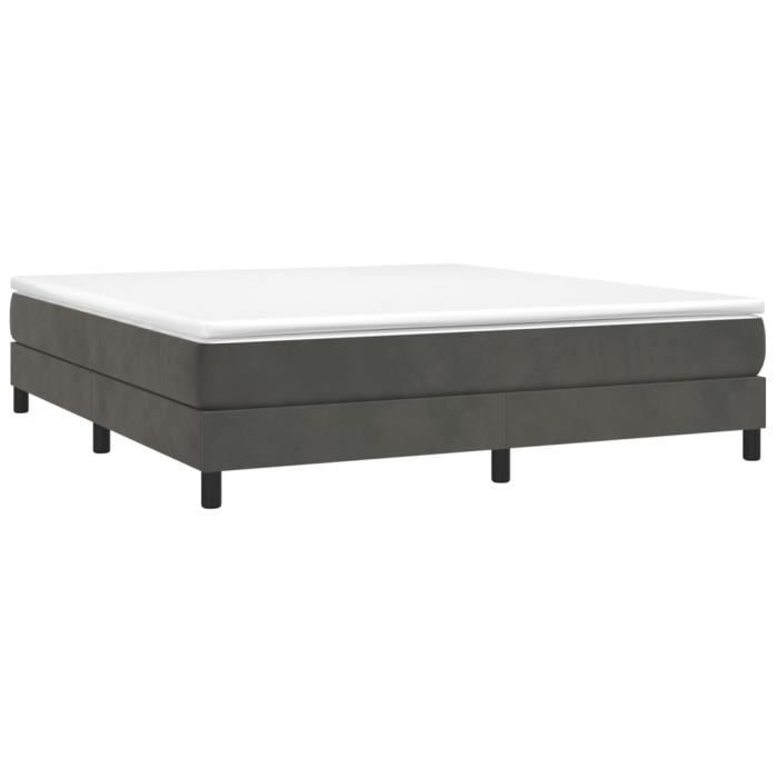 Sommier à ressorts - CUQUE - 180x200 cm - Velours gris foncé - 2 places - Pieds inclus