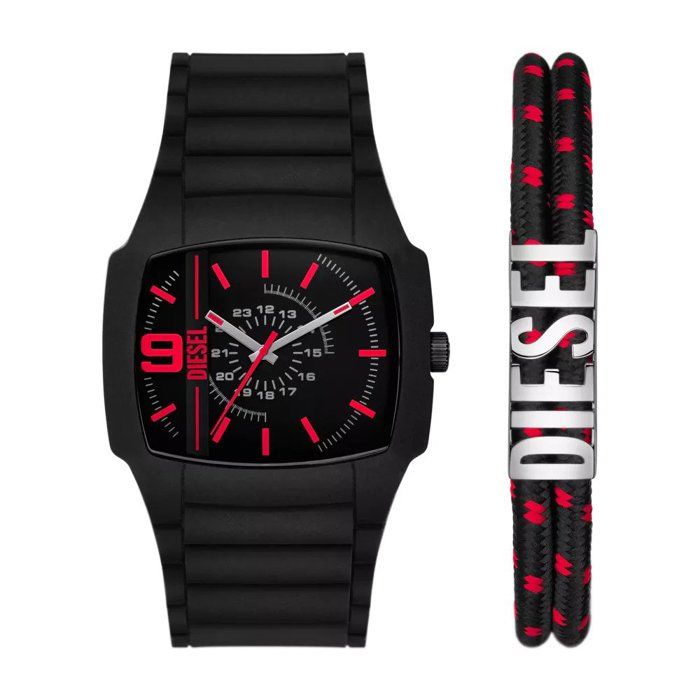 Montre - Diesel - DZ2191SET - Silicone Noir - Étanchéité 3 ATM - Boîtier Rectangulaire