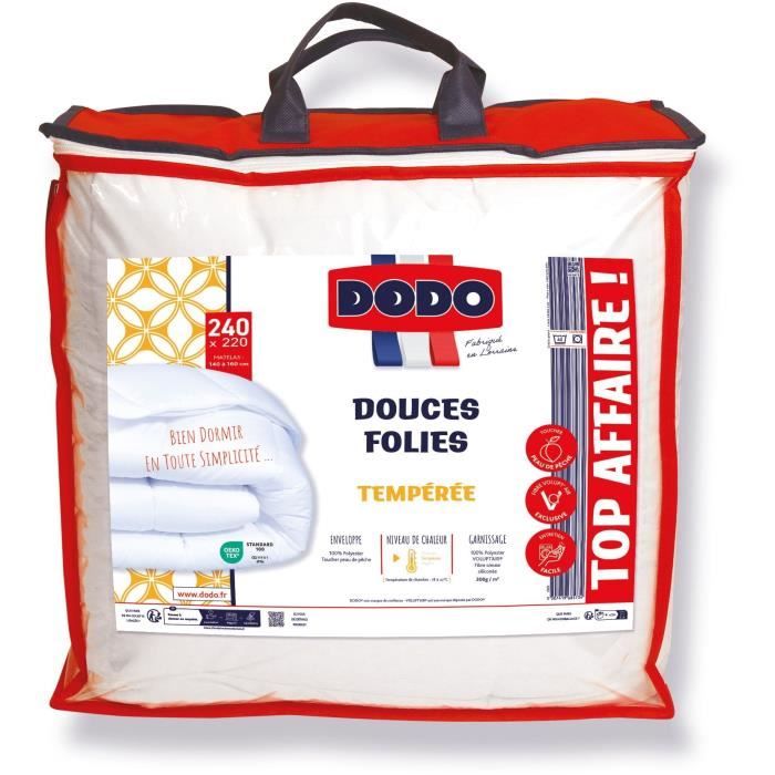 DODO Couette tempérée 300gr/m - 220x240 cm - Douces Folies - 100% polyester VOLUPT AIR fibre creuse 