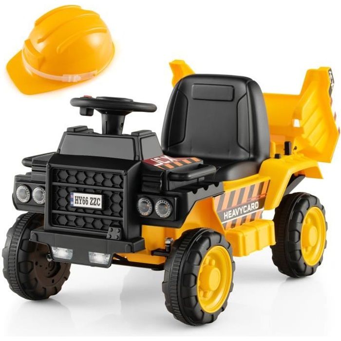 Voiture Électrique Enfant Camion Benne Jaune CAT – 12V, Télécommande Parentale, Marche Avant/Arrière, Klaxon, Phares, 3-6 Ans, Jusqu'à 30 Kg