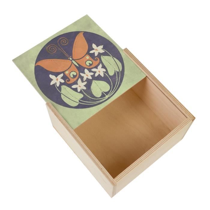Boîte Ancienne En Bois Laqué à Décor Papillon, Asie, Sans Marque